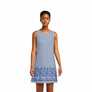 Sam&Jess,Womenโs Blue& White Stripe dress with embroidery bottom front. Size: PS